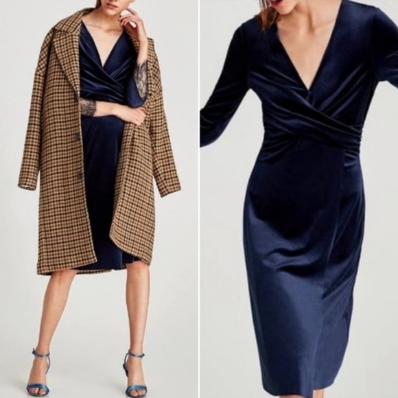 ZARA Velvet & Lace night blue midi dress size M - Picture 4 of 10